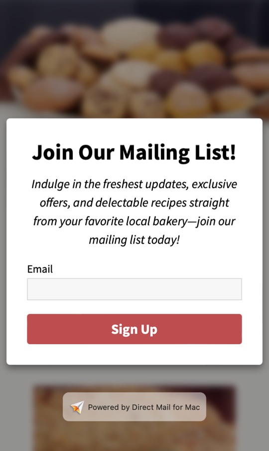 Screenshot of a subscribe form built with Direct Mail